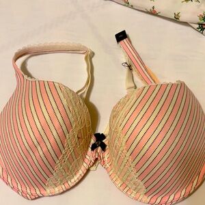 Victoria's Secret Pink and Black Striped Bra with Lace